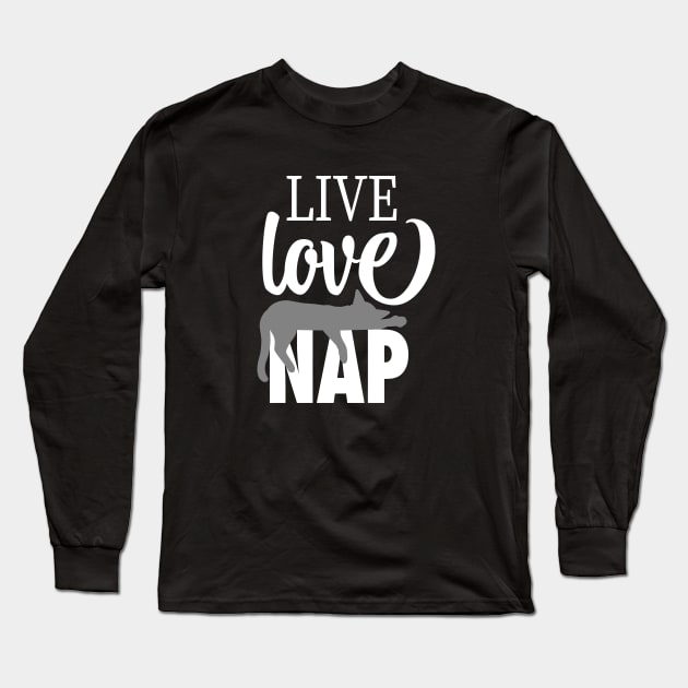 Live Love Nap Sleepy Grey Cat - Lazy Day Kitty Lover Long Sleeve T-Shirt by cottoncanvas